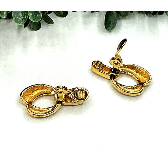 Gold Tone Chunky Knot Earrings With Hinged Design Clip on Back Closure by Monet - Picture 4 of 5